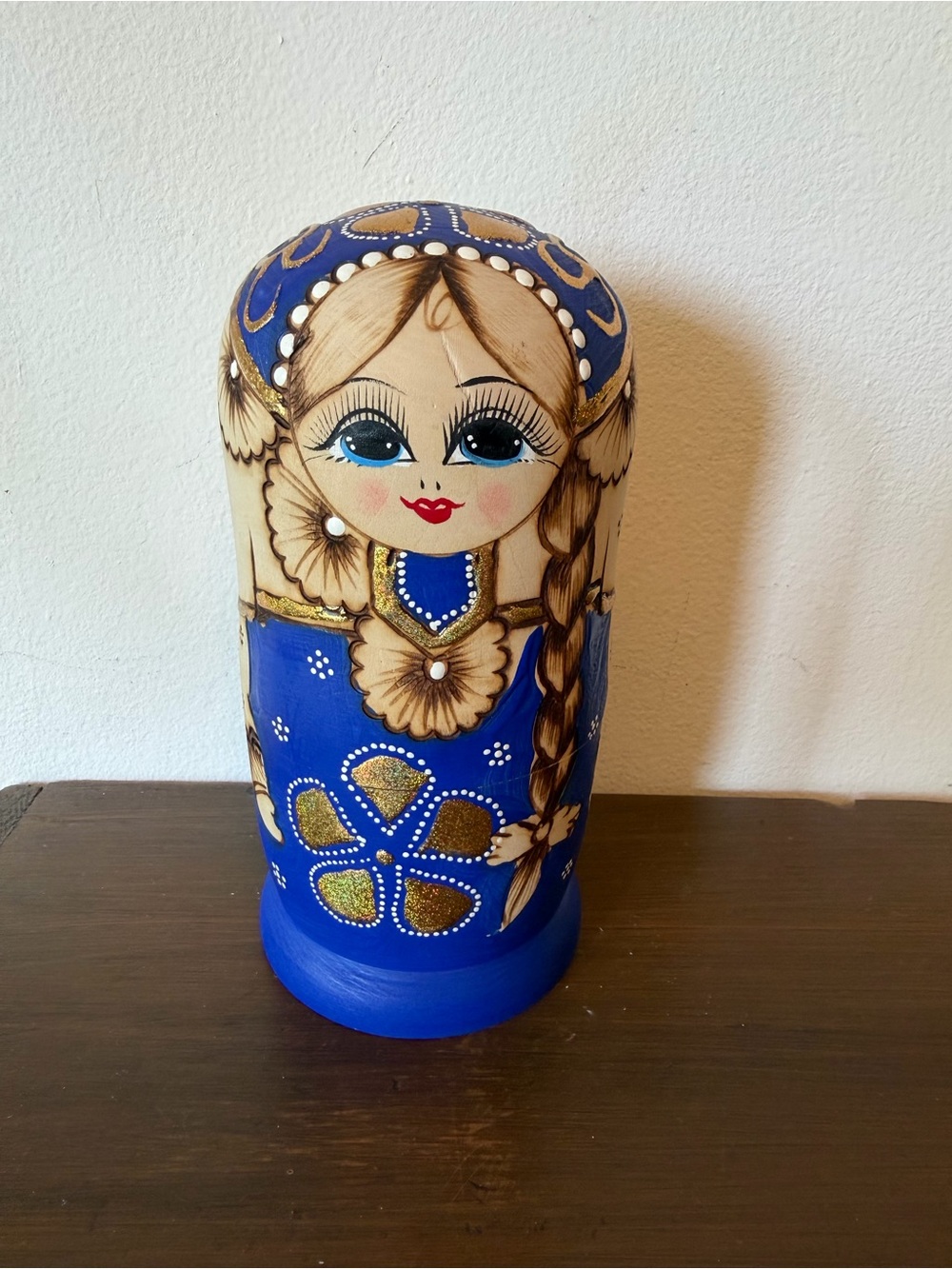 Hand-Painted Blue Matryoshka Doll Decorative Accent